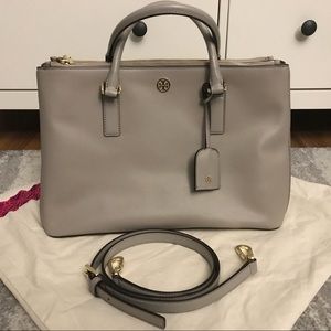 Tory Burch Robinson Double Zip Tote in Dust Storm